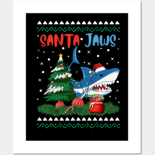 Santa Jaws Christmas Shark Tree Kids Boys Girls Posters and Art